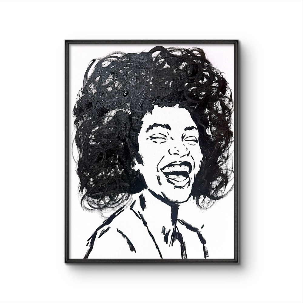 Papa Diouf Original Painting Woman Silhouette Modern Black White 11x14 NEW